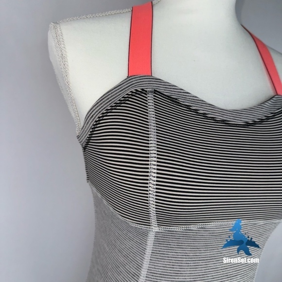 1056 lululemon Run: Catch Me Tank - Size 2 - Black/White Stripe Coral Pink - Picture 2 of 16